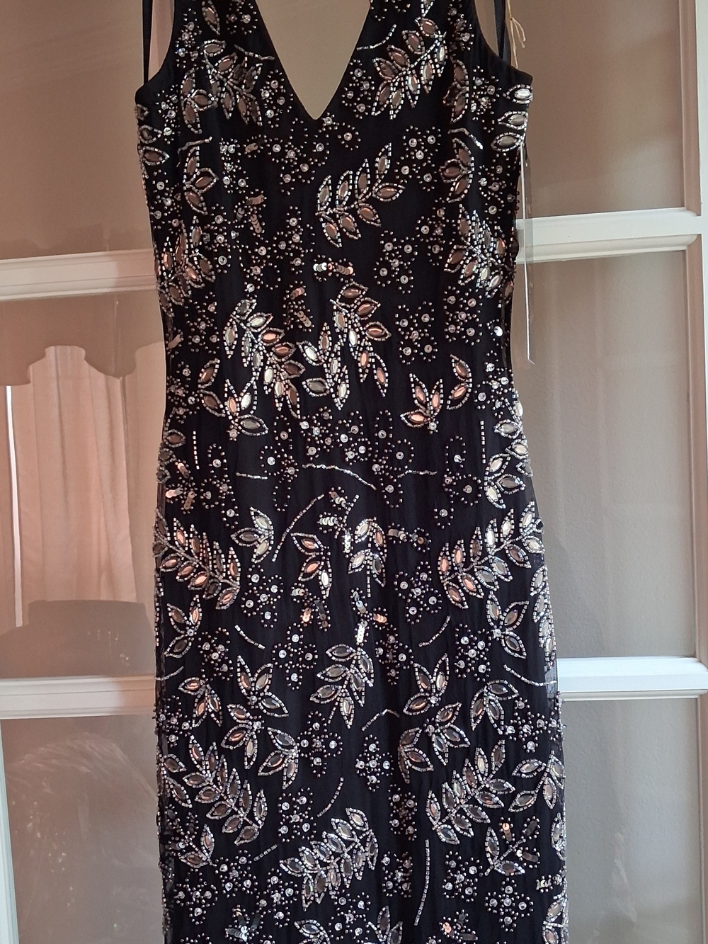 LARA Black Beaded Strap V-Neck Evening Dress